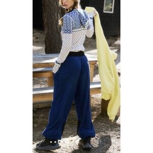 FP Movement By Free People Cuddle Up Fleece Tie Waist Pants In Prep School Blue